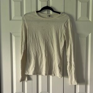 Cream Ribbed Long Sleeve Top
